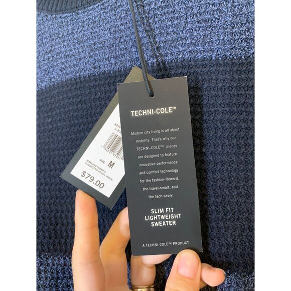 NWT Kenneth Cole Reaction Blue Sweater Mens Sz M Crew Neck Stripe Long Sleeve - Picture 5 of 8